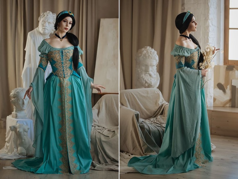Italian blue renaissance dress with pantaloons and open skirt, Renaissance faire costume, Courtesan gown, Ren faire dress image 1