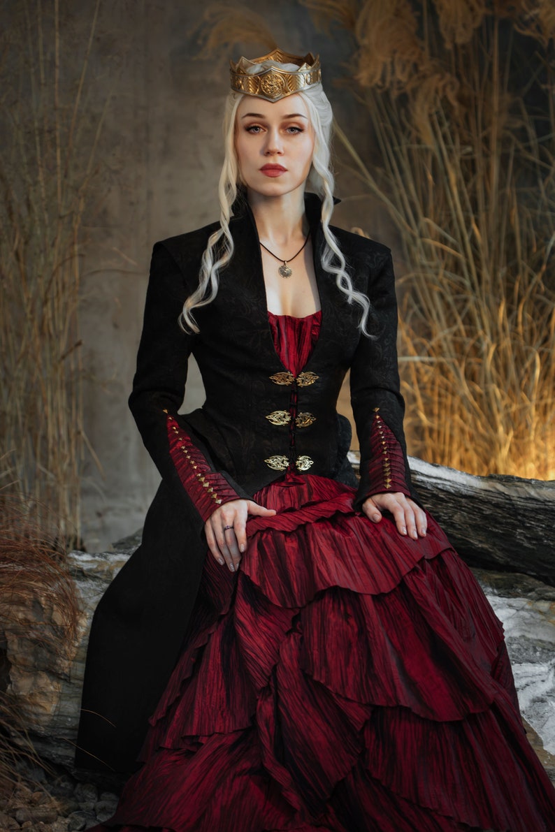 Fairy Dragon style costume, Gothic Black and Red Dress Taffeta and Jacquard Renaissance Faire Gown, Ren Faire dress, Made to order image 5