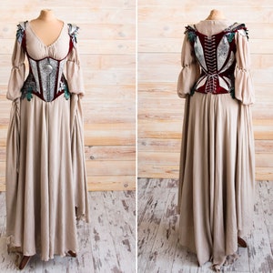 Abito elfico fantasy con gilet con stecche d&#39;acciaio, abito da sposa elfico, costume LARP, abito da sposa fatato, abito Ren Faire