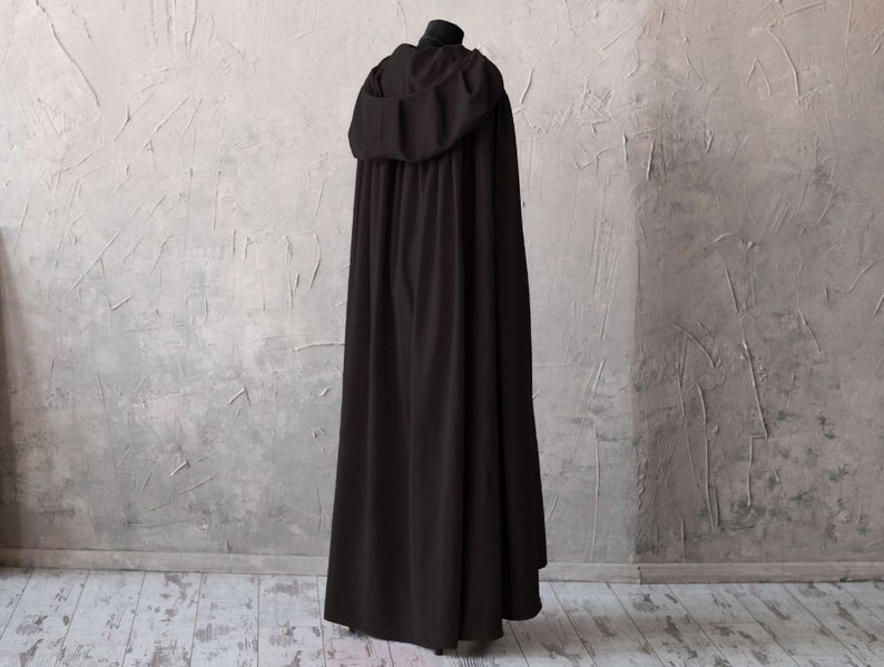 Black fantasy cloak with hood and arm slits, Medieval fantasy hooded cloak, Black hooded cape, LARP costume image 3