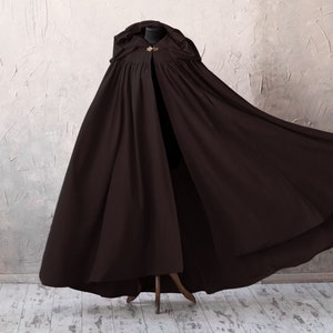 Black fantasy cloak with hood and arm slits, Medieval fantasy hooded cloak, Black hooded cape, LARP costume image 6