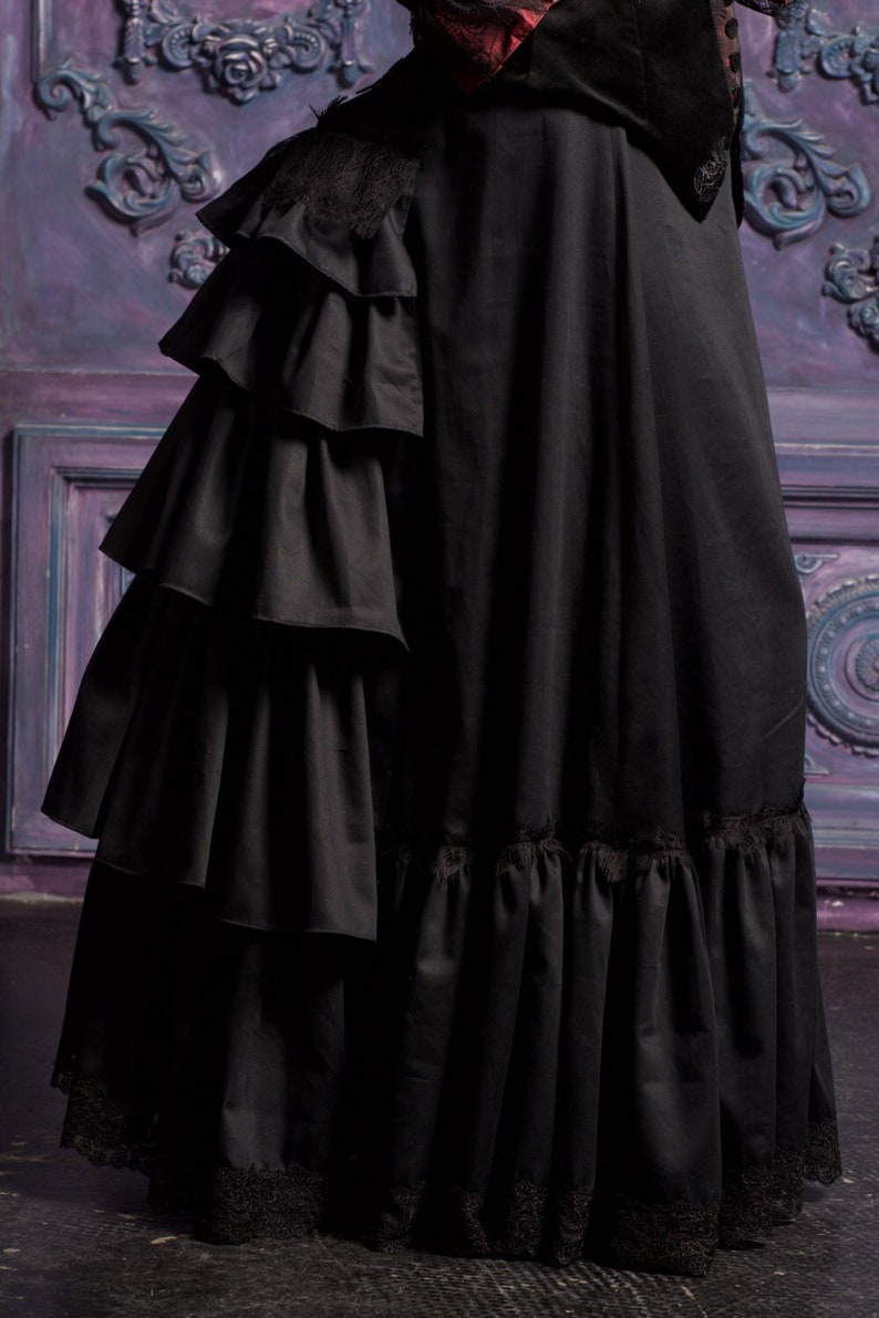 Zwarte Victoriaanse petticoat, Victoriaanse drukterok, Steampunk-onderkleding, 19e-eeuwse onderrok afbeelding 1