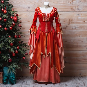 Fantasy Phoenix Dress, Autumn fairy dress, Priestess dress, Red gothic wedding dress, Ren faire dress