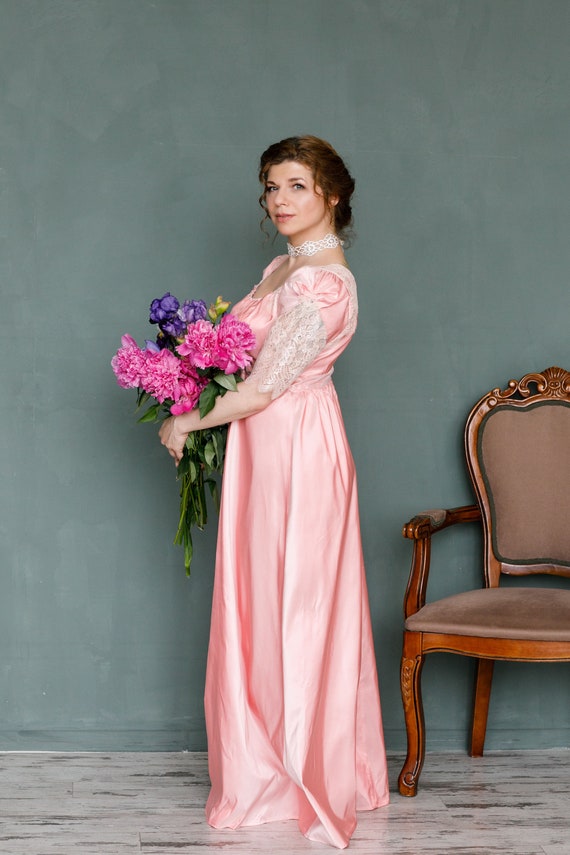 Ready to Ship. Rose Silk Regency Gown, Regency Dress, Bridgerton Style Empire Waist Dress, Pride and Prejudice Jane Austen - Etsy New Zealand Ready to Ship. Rose Silk Regency Gown, Regency Dress, Bridgerton Style Empire Waist Dress, Pride and Prejudice Jane Austen - Etsy New Zealand