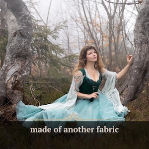 Elven Fantasy Dress Set, cotton dress, midbust green corset, Tulle petticoat, Fairy costume, LARP costume, Made to order