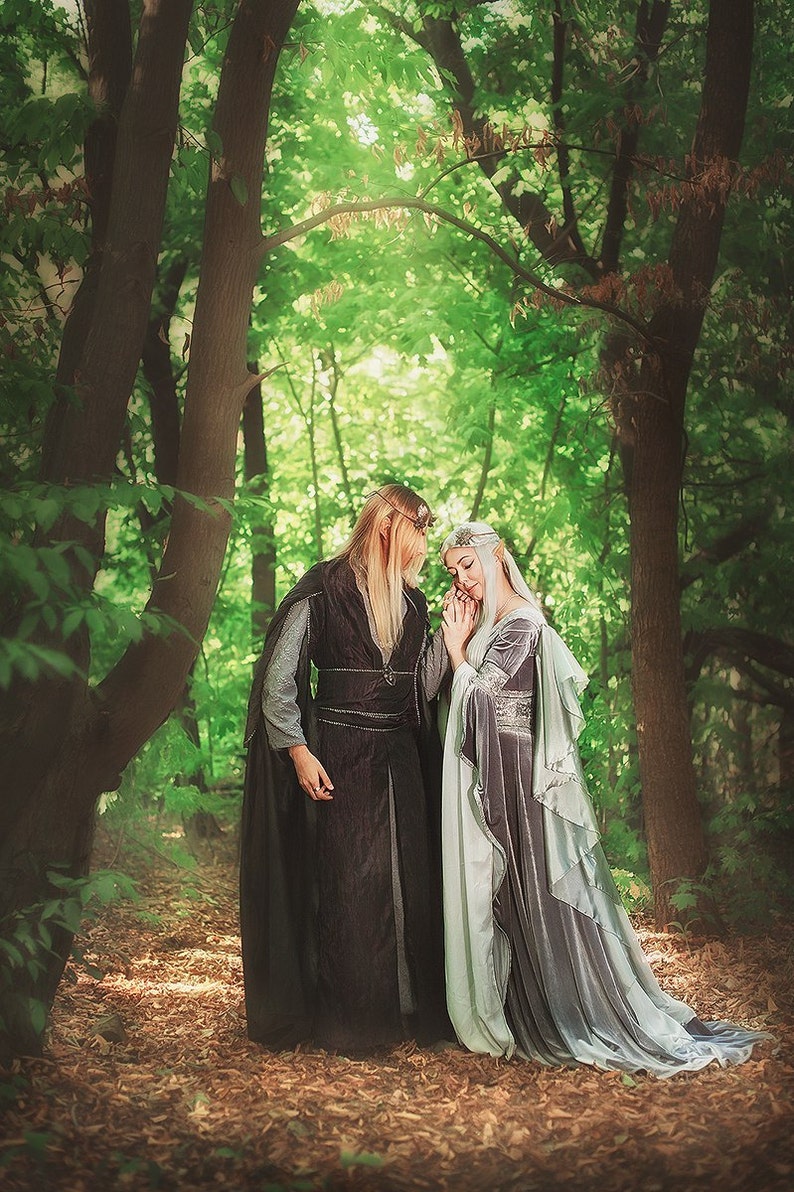 Silver Gray Elven Dress Romantic Fantasy Gown Fantasy - Etsy