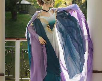 Velvet fantasy gown, Green and purple ombre fabric, Fairy Elven wedding  dress, Ren Faire costume, Made to order