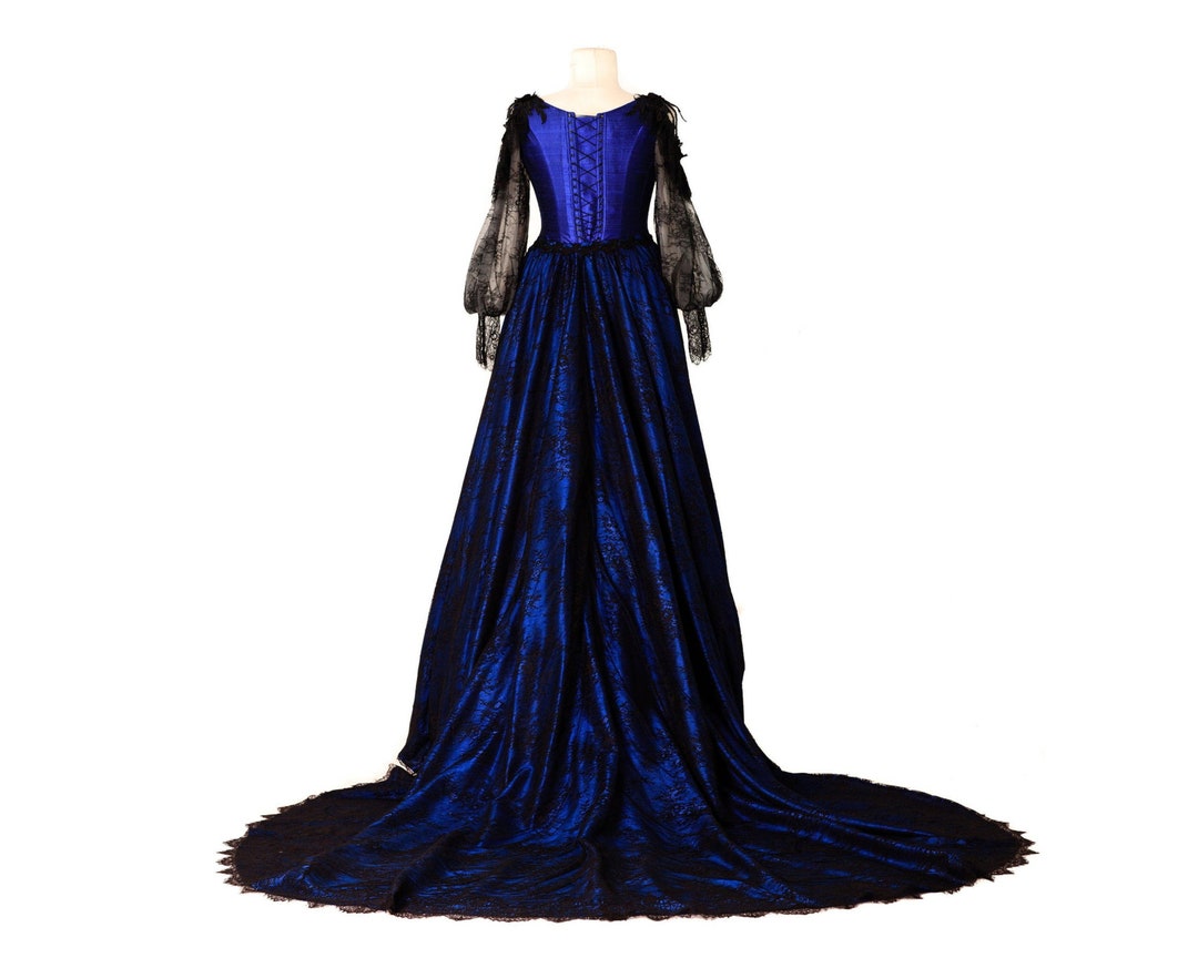 Midnight Blue Silk Gothic Dress, Couture Gothic Wedding Dress, Long ...