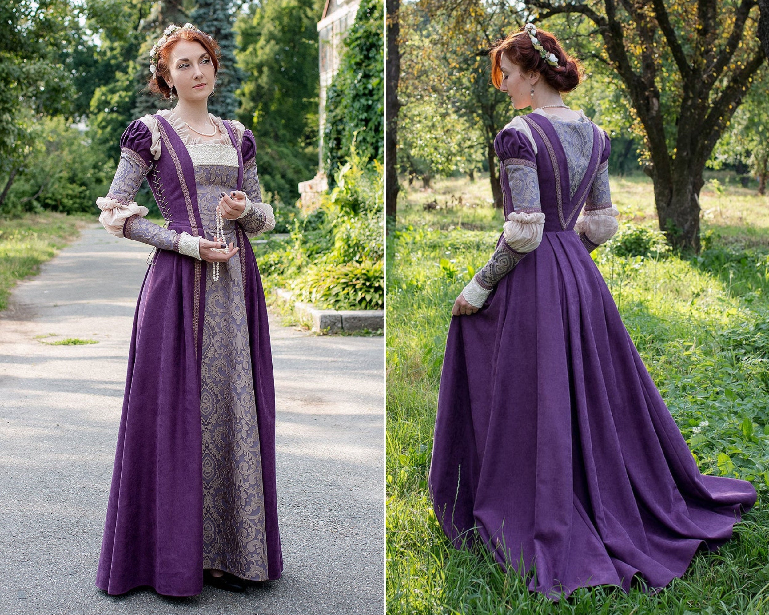 bean green ruffled collar fairy gown medieval dress princess Renaissance Gown queen Victorian