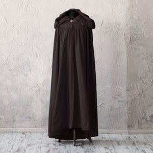 Black fantasy cloak with hood and arm slits, Medieval fantasy hooded cloak, Black hooded cape, LARP costume image 2