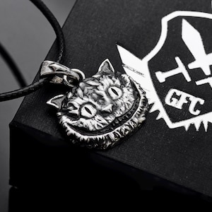 Sterling Silver Cheshire cat Pendant, LARP Cosplay jewelry, Unique gothic jewelry gift pendant