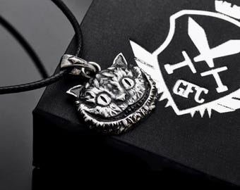 Pendentif chat du Cheshire en argent sterling, bijoux cosplay GN, pendentif cadeau bijoux gothique unique