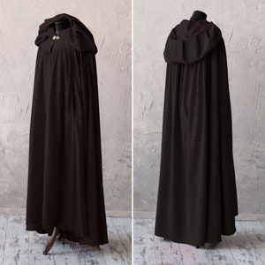 Black fantasy cloak with hood and arm slits, Medieval fantasy hooded cloak, Black hooded cape, LARP costume image 1