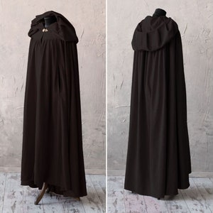Black fantasy cloak with hood and arm slits, Medieval fantasy hooded cloak, Black hooded cape, LARP costume