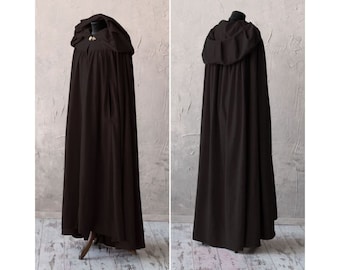 Black fantasy cloak with hood and arm slits, Medieval fantasy hooded cloak, Black hooded cape, LARP costume