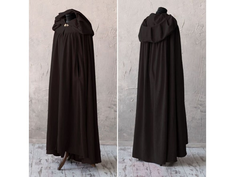 Black fantasy cloak with hood and arm slits, Medieval fantasy hooded cloak, Black hooded cape, LARP costume image 1