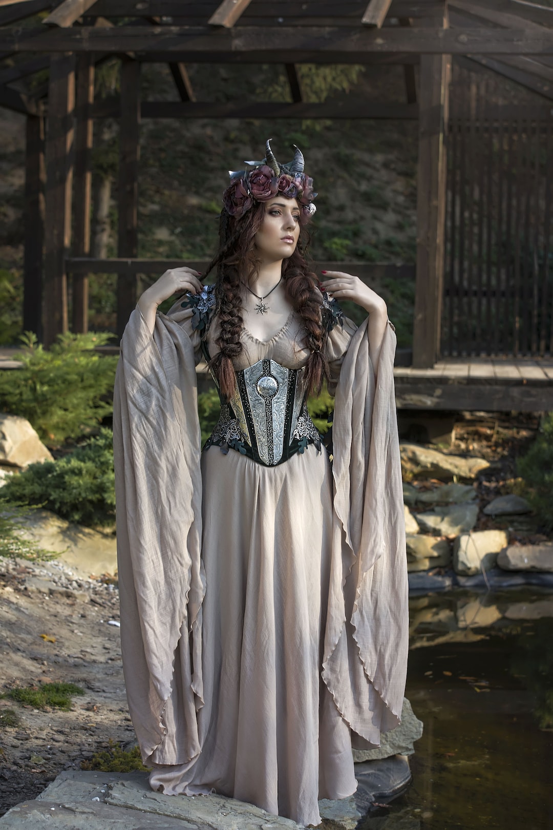 Fantasy Elven Dress With Steel-boned Vest Fairy Wedding 