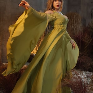 Green elvish fantasy dress, cottagecore cotton dress, Fairy costume, underbust jacquard corset, LARP costume, Made to order image 5