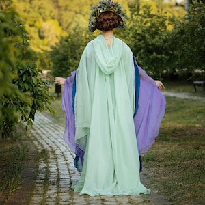 Light green tulle cape, Sheer hooded cloak, Mint wicca cloak with hood, Fantasy elven cape, LARP costume, Halloween USA domestic shipping image 2