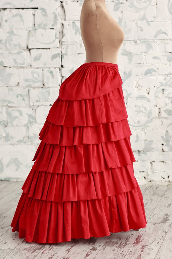 スカート 19th Hand Quilted Petticoat Skirt Red Victorian Petticoat, Red Victorian Bustle Skirt, Steampunk