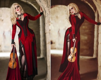 Fantasy Vampire dress, Red and black gothic dress, Dark Fairy wedding dress, Gothic wedding gown