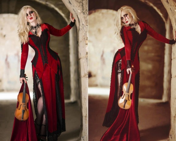 Fantasy Vampire Dress, Red and Black Gothic Dress, Dark Fairy