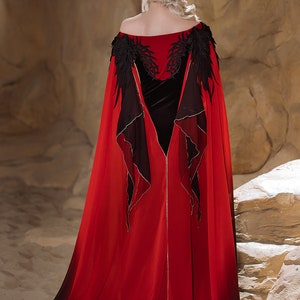 Gothic Fairy dragon style costume, Black and red fantasy gown with ombre chiffon sleeves, Velvet elven dress, Ren Faire dress, Made to order image 4