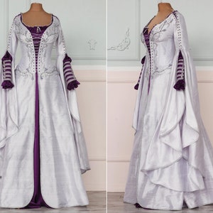 Fantasy dress, Silk elven wedding dress, Handmade embroidered, Renaissance faire, Ren faire dress