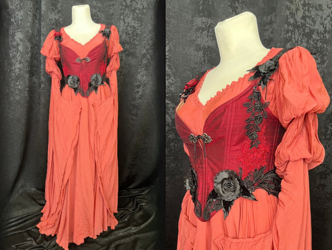 Red Silk Corset, Fantasy Gown, Fairy Wedding Dress, LARP Costume, Made ...
