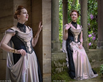 Abito per l'eclissi solare, abito da sposa gotico elfico, costume per LARP, abito per fiere rinascimentali