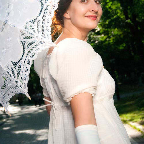 white regency dress Evening Gown  Fashion Through Herstory To really complete the look you desire Regency woman in white muslin