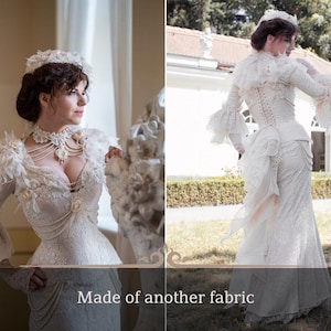Victorian lace dress, Retro wedding dress, Lace bolero, overbust corset and godet skirt