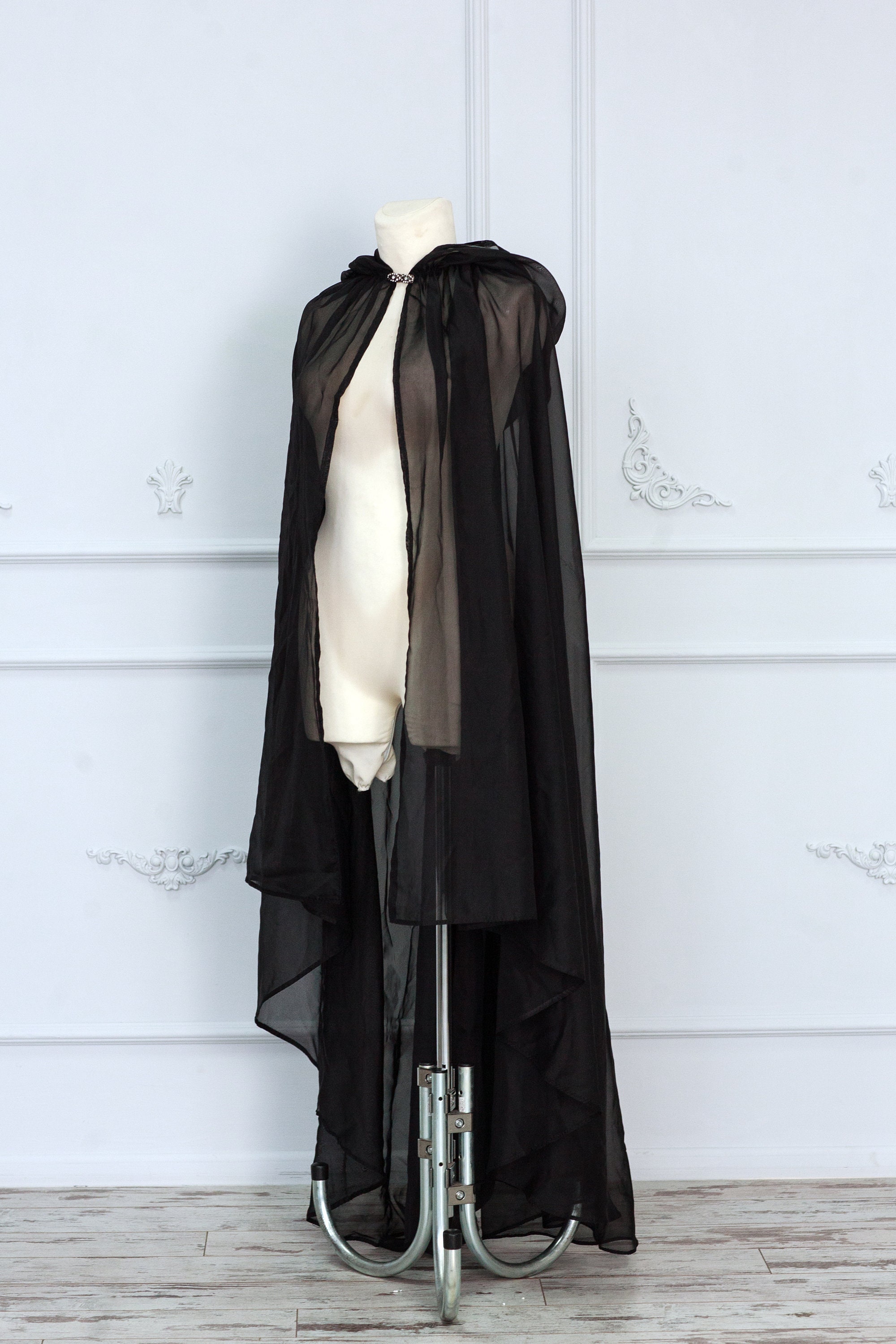 Black Tulle Cape, Sheer Hooded Cloak, Wicca Cloak, Fantasy Black Tulle Cape, Sheer Hooded Cloak, Wicca Cloak, Fantasy