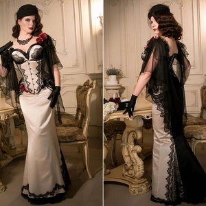 Burlesque evening dress, Burlesque costume, Underburst hourglass corset, Mermaid skirt, Vintage bra