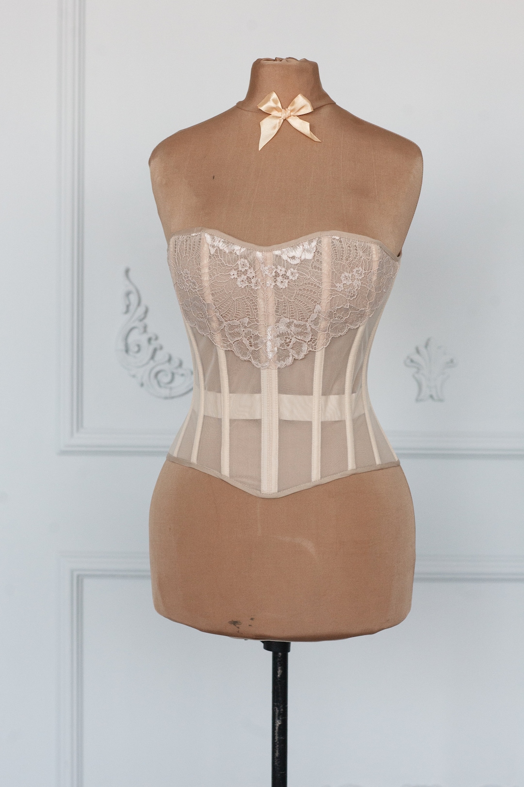 nude vintage Bustier ※５月末までの出品 Nude Overbust Corset With Laces, Steel Boned Corset Without
