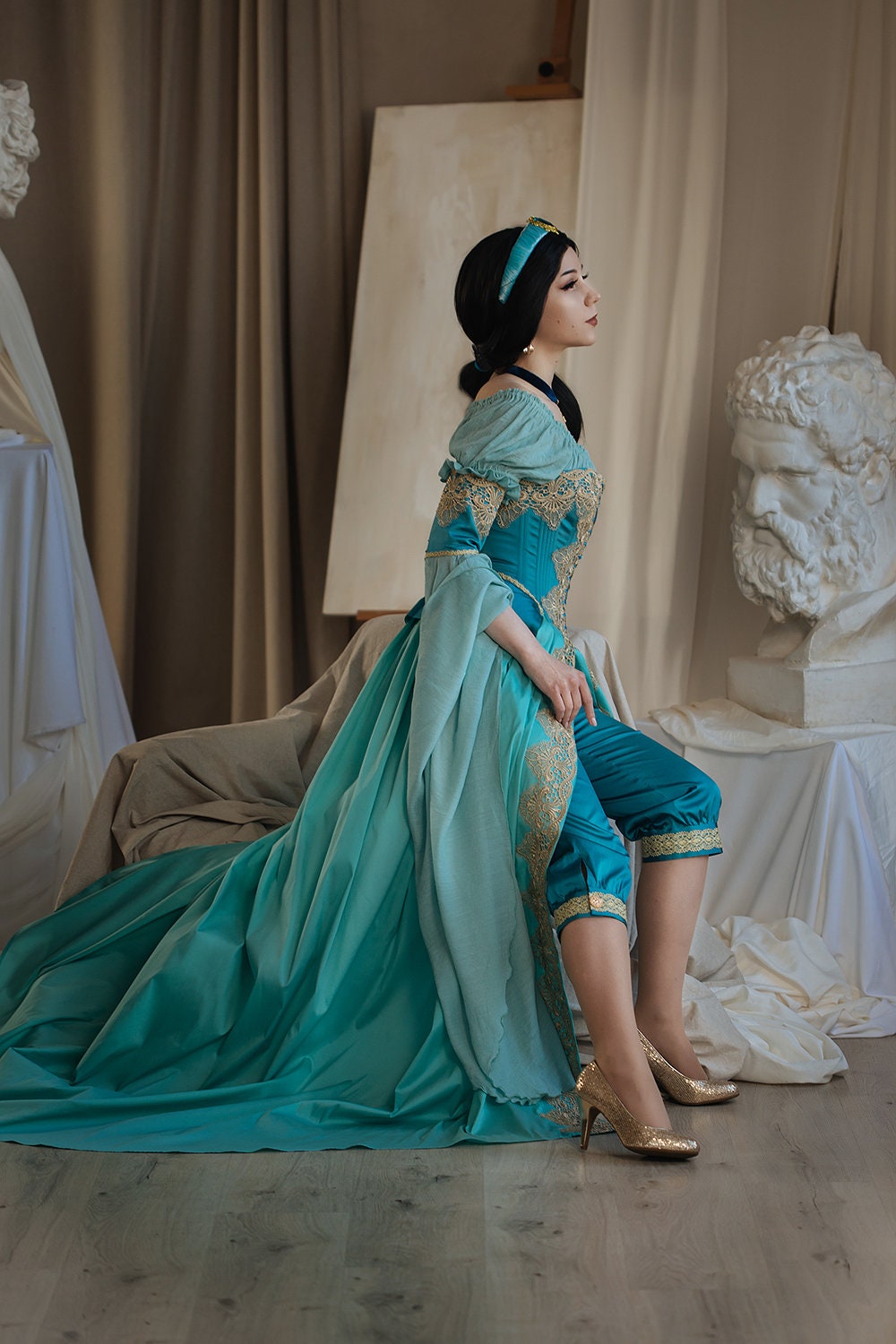 Italian Blue Renaissance Dress With Pantaloons And Open, 53% OFF