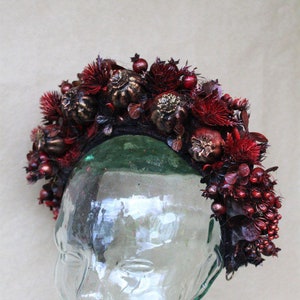 Floral witch headdress, Pagan headpiece, Flower crown, LARP fantasy costume, Gothic headdress, Flower wreath headband image 3