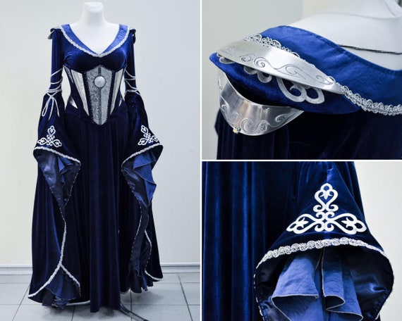Midnight Blue Elven Dress, Fantasy Elven Wedding Dress, LARP
