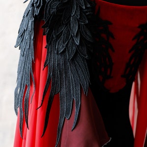 Gothic Fairy dragon style costume, Black and red fantasy gown with ombre chiffon sleeves, Velvet elven dress, Ren Faire dress, Made to order image 5