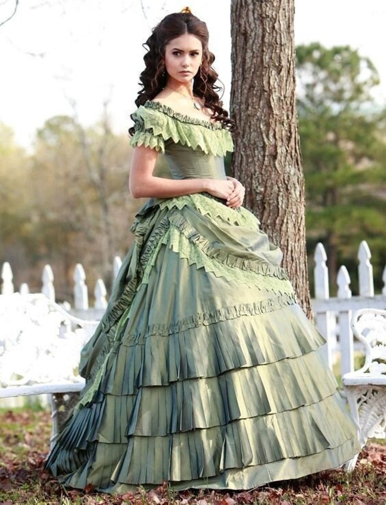 Silk Victorian ballroom dress, Katherine Pierce's dress cosplay, Vampire gown, Luxurious victorian gown, Civil war dress image 7