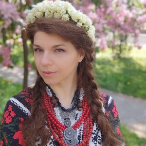 Ukrainian headdress , Wax flowers bridal headdress, Floral wedding headpiece, Ukrainian head wreath, White Headband image 6