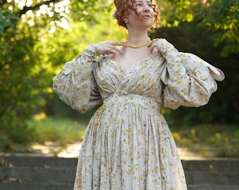 Romanticism style dress, Biedermeier walking dress, Historical 19th century gown