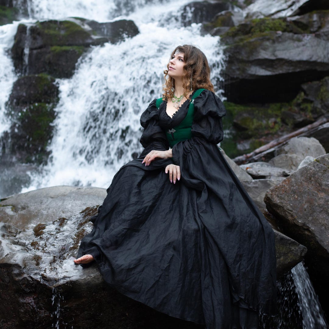 Dark Fantasy Elven Dress, Midbust Green Corset, Fairy Costume, LARP Costume,  Made to Order - Etsy