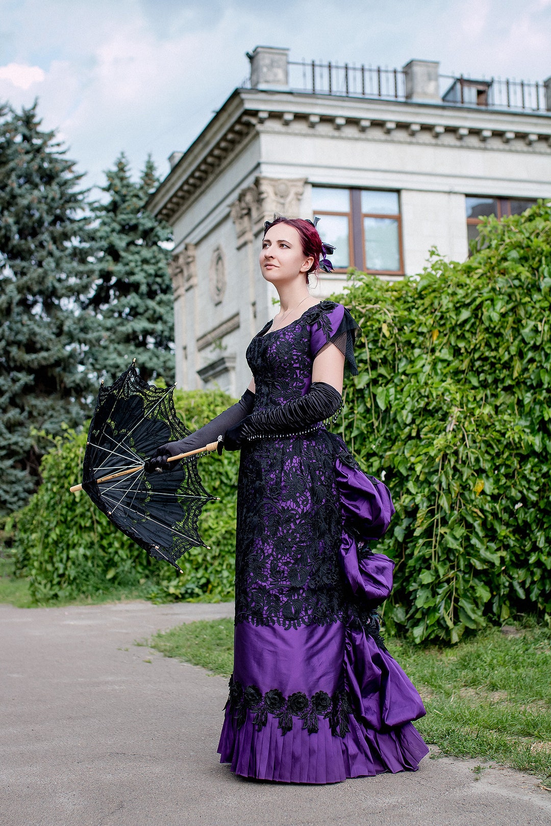 Purple Victorian Dress, Victorian Ballroom Gown, Historical Costume, Victorian  Corset Dress 