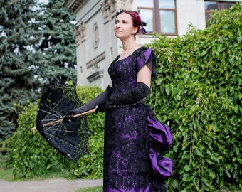 Purple victorian dress, Victorian ballroom gown, Historical costume, Victorian corset dress