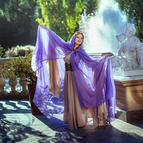 Velvet Fantasy Cape Purple Hooded Cloak LARP Costume - Etsy