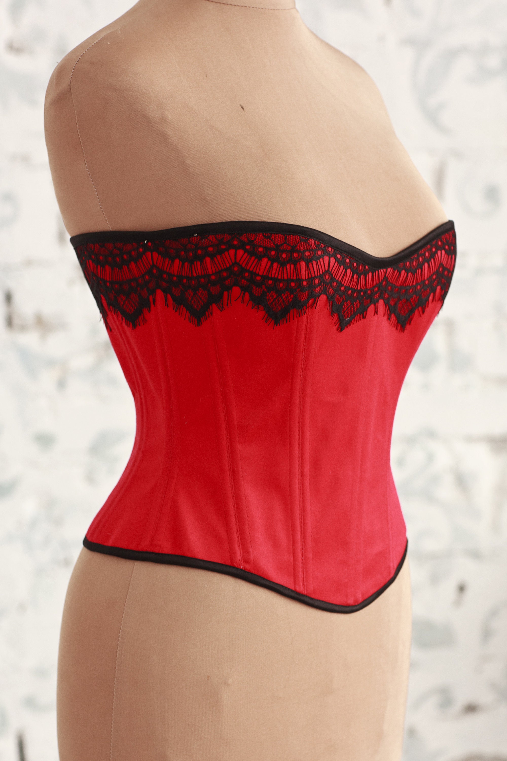 Victorian Fashion Overbust Corset, Red Women Corset, Historical Underwear,  19th Century Lingerie 