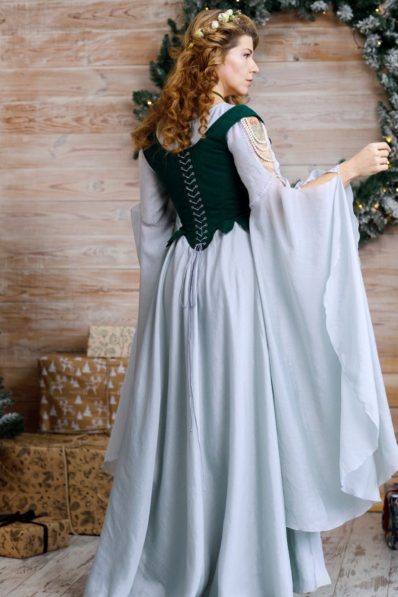Green fantasy corset, elegance woman clothing, midbust green corset, LARP costume, Renfair outfit image 4