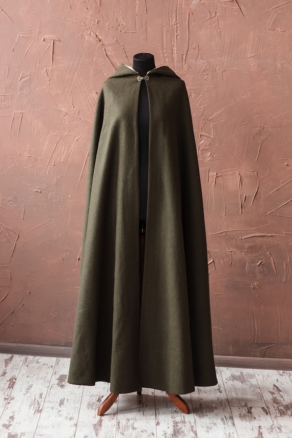 Long wool cloak with hood Fantasy medieval cloak Hooded cape LARP costume
