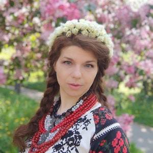 Ukrainian headdress , Wax flowers bridal headdress, Floral wedding headpiece, Ukrainian head wreath, White Headband image 5